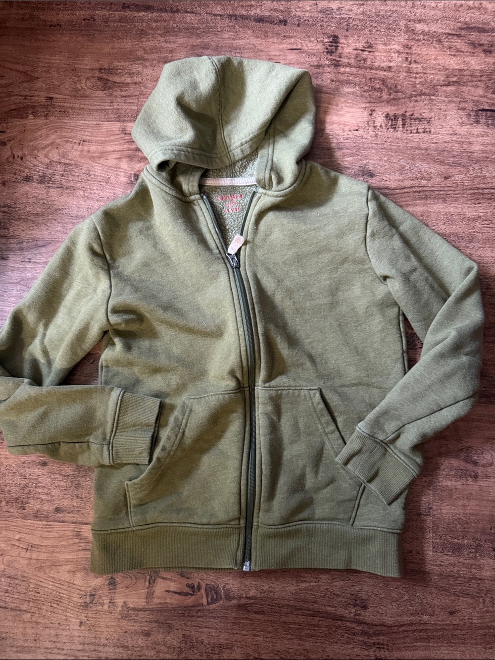Kids Olive Green Zip-Up Hoodie med 8/10